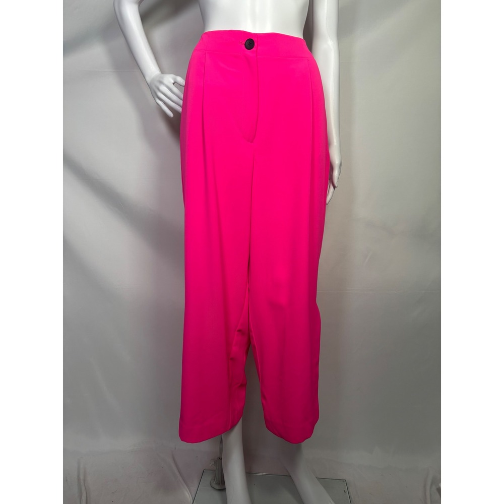 DKNY Womens‎ Neon Pink Wide Leg Culottes High Rise Pleated Crop Trousers Size 8